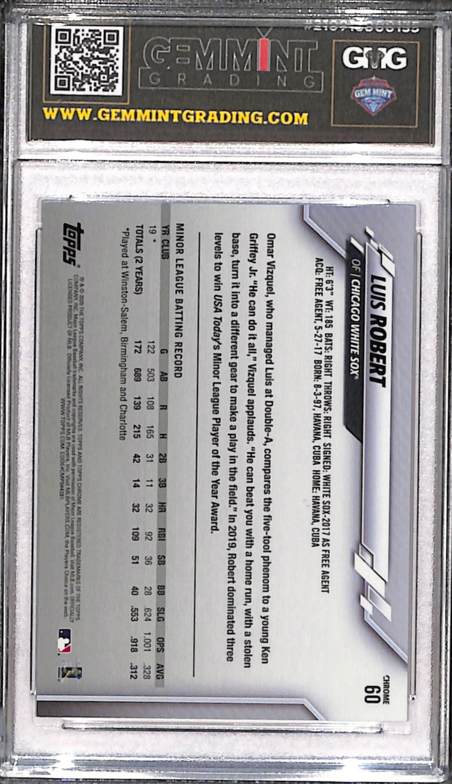 2020 Topps Chrome Ben Baller Edition #60 Luis Robert Mint+ 9.5 