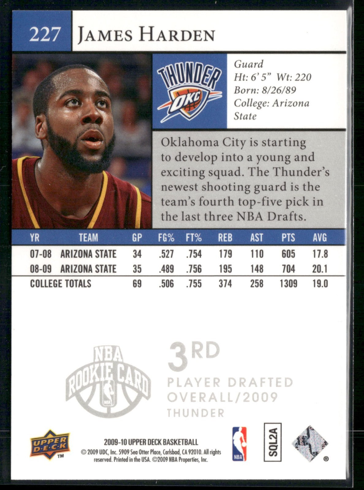 2009-10 Upper Deck #227 James Harden Star Rookies RC 