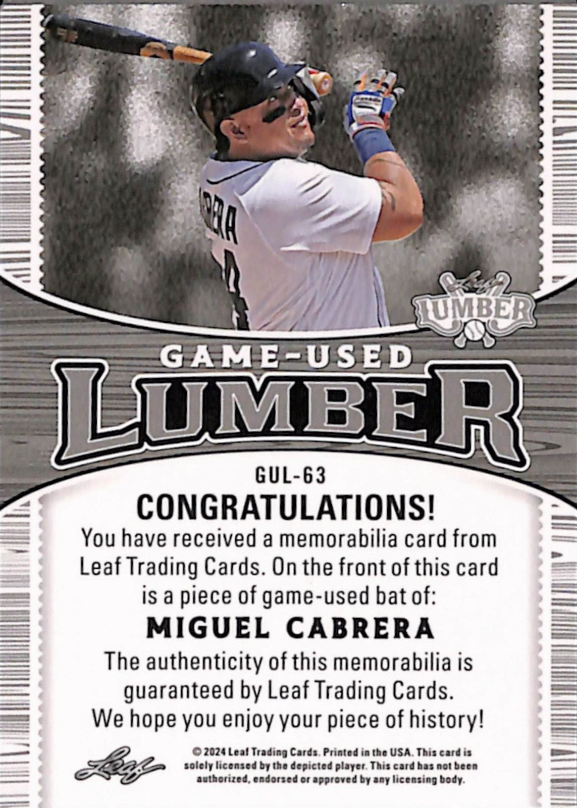 Miguel Cabrera 2024 Leaf Lumber GU Bat Lumber /35 GUL-63 