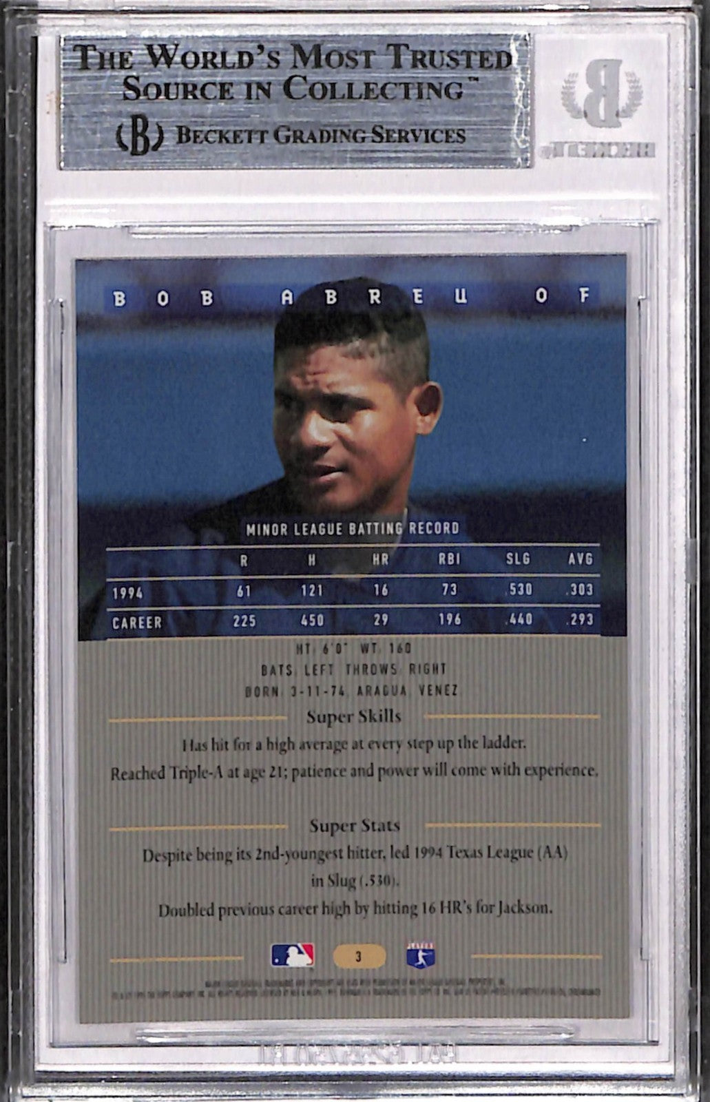 1995 Bowman's Best #B3 Bob Abreu Beckett Mint 9 